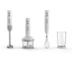 Ariete Frullatore a Immersione con Tritatutto Breakfast 606, Frullatore a Immersione, Minipimer con 2 Velocità, Lama in Acciaio Inox, Gamba Removibile, Bicchiere Trasparente Graduato, 700W, Bianco