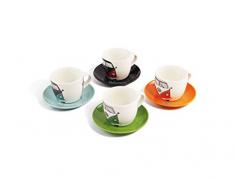 BRISA VW Collection - Volkswagen Hippie Bus T1 Camper Van Set di 4 Tazzine per caffè Espresso di porcellana (New Bone China), Tazze con piattini abbinati in confezione regalo per Cucina (Multicolore)