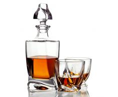 Belle Vous Decanter Whisky in Vetro e Bicchieri - Bottiglia Whisky/Liquori da 800ml con Tappo in Vetro - Bottiglia Decanter Ideale per Whisky, Vino, Brandy, Bourbon e Altri Liquori