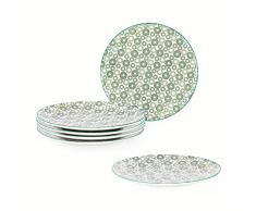 UNICASA Set di Piatti Colorati da 6 Pezzi, 22 cm Piatti da Insalata/Frutta/Colazione, Piatto da Dessert in Porcellana, Piatto da Portata Rotondo, Lavabile in Lavastoviglie e Microonde