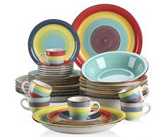 vancasso Serie ARCO Servizio Piatti 30 pezzi, Servizio Tavola in Gres, Set Piatti Colorati con 6 Piatti Piani, Piatti Dolce, Piatti Fondi, Set di Tazze e Piattini, per 6 Persone, Stile Arcobaleno