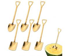 6 cucchiai a vanga in acciaio inossidabile, cucchiaio rosso a forma di pala creativa a forma di pala, cucchiaio di anguria tè al latte caffè cucchiaio di zucchero cucchiaio da dessert gelato (dorato)
