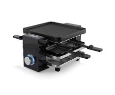 Princess Raclette per 4 Persone Piano Black, 700 W, Plastica Alluminio, Nero