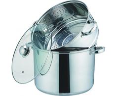 Kamberg - 0008074 - Couscoussiera / Vaporiera / Pentola 3 en 1 -Diametro : 30 cm - 15 Litri - Acciaio inox, Coperchio in Vetro, Tutti Fornelli e induzione
