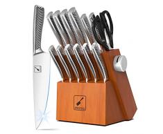imarku set di coltelli con ceppo, 14 pezzi ceppo coltelli giapponesi di alta qualità in acciaio inox con affilacoltelli, set di coltelli da cucina professionale, lavabile in lavastoviglie