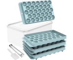 Stampo Ghiaccio, 3 Pezzi Vassoio del Ghiaccio con Coperchio, 99pcs Stampi Cubetti Ghiaccio Rotondi, con Contenitore per Ghiaccio, Pinze e Paletta