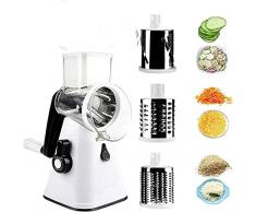 Affettatrice multifunzionale per verdure e frutta, affettatrice per formaggio a tamburo con 3 lame rotanti in acciaio inossidabile, senza BPA, macinazione manuale e sicura, affettatrice (grigio)