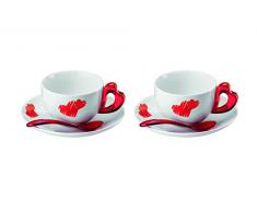 Guzzini - Love, Set 2 Tazze Cappuccino con Piattini e Cucchiaini - Rosso, 30,5 x 17 x h11,5 cm - 11440065