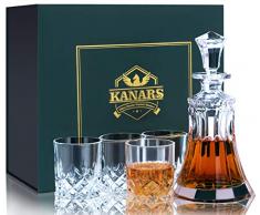 KANARS Bottiglie e Bicchiere da Whisky, Decanter da Whiskey Cristallo, 550 ml Bottiglia con 4X 300 ml Bicchieri per Bourbon, Scotch, Cocktail, Cognac, Martini, Set di 5 Pezzi, Bellissimo Regalo