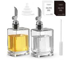 Anhow 2 Pezzi Oliera Bottiglie Vetro, 280ml Bottiglia per Aceto e Olio Oliera Salvagoccia Bottiglie Vetro con Ugello Dargento - Trasparente