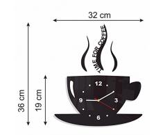 FLEXISTYLE Orologio da Parete da Cucina Tazza LA TAZZINA Nera Silenzioso Moderno per Bar 3 d Decorativo
