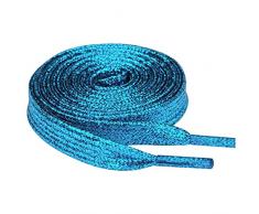 Olukssck 2 paia Lacci Piatti Glitter Metallici Premium, Stringhe Scarpe Sportive, Lacci per Sneakers Resistenti, Lunghezza 80 - 100 - 120 - 140 - 160 cm, Larghezza 10 mm, Azzurro, 160cm