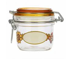 THUN - Barattolo Ermetico in Vetro con Fiori - Arancione - Arredo Casa, Cucina - Idea Regalo - Linea Country - Vetro - 200 ml; h 8,9 cm; ⌀ 8 cm