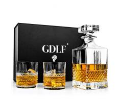 GDLF® - Caraffa per whisky – Cristallo europeo di alta qualità – 800 ml – Caraffa per whisky – 2 bicchieri da whisky – Regali per uomini – Regali di Natale – Caraffa per liquori o whisky