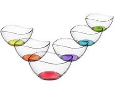 Vira - Set di 6 ciotole in vetro colorato, per dessert, antipasti, con fondo colorato