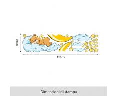 R00040 Adesivo murale per bambini Wall Art - Orsetto sogni d'oro - Misure 120x30 cm - Decorazione parete, adesivi per muro, carta da parati