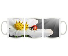Coccinella su un fiore bianco B & particolare W, Tazza Motif in bianco 300ml ceramica, grande idea regalo per ogni occasione. La tua nuova tazza preferita per caffè, tè e bevande calde