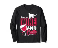 Runs on Wine and Cats | Funny Cat Bicchiere da vino design veleno Maglia a Manica
