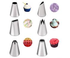 6 Pezzi Beccucci per Sac a Poche,Beccucci in Acciaio Inox,Bocchette Decorative Accessori per Decorazione Torte, Cupcakes, Biscotti, Pasticcini,Cottura Fai da Te.