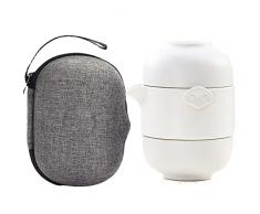 TAMUME Servizio da Tè da Viaggio per 2 Persone Teiera e Tazze da Tè in Porcellana, con Custodia da Viaggio Portatile (Bianco)