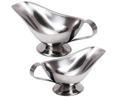 Luxshiny 2 Pezzi Salsiera in Acciaio Inox Piattino Brocca Facile Versare Salsa per Arrostire Piatto per Condimenti per Insalata Crema di Brodo di Latte - Argento 3 Once 5 Once