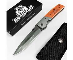 Bearcraft Coltello da tasca di sopravvivenza con libro elettronico, lama in titanio e manico in legno per lavoro, escursioni e campeggio