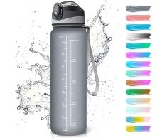 Diauture Borraccia con Cannuccia 1 Litro, Bottiglia Dacqua Sportiva con Orario del Tempo Scala, Borraccia Per Bere Motivazionale, Adatto per Palestra, Yoga, Corsa, Bicicletta, Campeggio (Grigio)