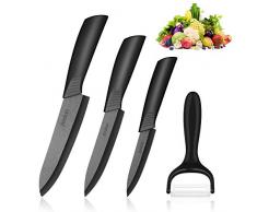 Jeslon Set di coltelli in Ceramica, 3 Coltelli Ceramica e 1 Pelapatate (6 Coltello da Cucina, 5 Coltello Multiuso, 4 Coltello da Frutta) affilato e Leggero per Cucinare Verdure