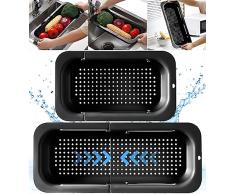 FAMKEEP 2 Pezzi Colino da cucina estensibile,Sopra il Lavello Colino Cestello,Scolare la Pasta Cotta,Filtrare e sciacquare frutta e verdura,Senza BPA, Lavabili in Lavastoviglie,Nero