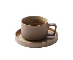 YUNZI Set di 2 Tazzine da caffè con Piattino, Tazzine da caffè con Manico, Set di Tazzine da caffè E Piattino Vintage in Gres, Tazza con Ghirlanda Creativa, Tazza dArte Antica, Piattino,Natural