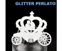 100pz CARROZZA CAVALLO SPOSI Segnaposto Segnabicchieri Segnatavolo carta bianca perlata matrimonio