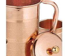 Set di 4 bicchieri dacqua e una brocca con coperchio, drinkware rame fissato per la guarigione ayurvedico, capacità di 1,6 litro