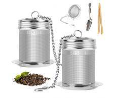 Filtro da Tè in Acciaio Inossidabile, 2 Pezzi Filtro da Tè con Catena di Estensione ，Infusore Tisana Filtro ，Coperchi Filtri Grandi per Tazza con Cucchiaio da Tè，per Tazze e Teiere