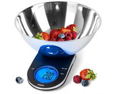 Duronic KS5000 Bilancia da cucina digitale | Bilancia ad alta precisione | Portata 1g / 5 kg | Ciotola INOX 24,5 cm inclusa | Display retroilluminato e funzione tara | Ideale per cucina e pasticceria
