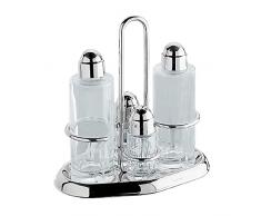 PINTINOX Oliera 4 Posti Nouvelle Cuisine, Elegante Set per Olio, Aceto, Sale e Pepe in Acciaio Inox e Vetro