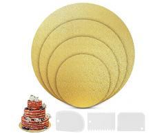 Sottotorta Tondo in Cartone Cake Board Vassoio Torta Rotondo 15cm 20cm 25cm 30cm Set di 4 Base Torta Cartone per Decorazione di Torte di Matrimoni e Feste di Compleanno (Oro)