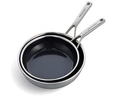 KitchenAid Padella Multi-Ply Set di Padelle antiaderente in acciaio inox, senza PFAS e ceramica antiaderente da 24cm e 28cm, induzione, Multi Clad, argento