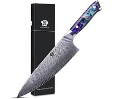 WILDMOK Coltello da Chef 20,5cm Super Acciaio 67 Strati Damasco Rasoio Affilato, Blu e Verde Mix Manico in Resina Full Tang