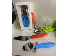 Bomboniera tagliapizza, paletta torta, apribottiglie, apriscatole. colori misti