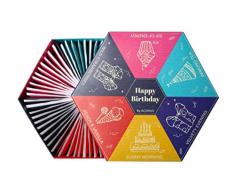 ACORUS Buon compleanno - Set di Tè da regalo di compleanno per coloro a cui teniamo | Selezione di tè alla frutta, tisane e tè nero con calorosi auguri scritti su tutta la scatola | 60 bustine di tè