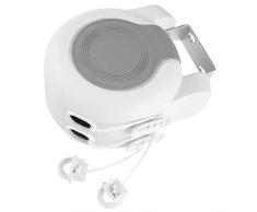 mDesign Stendibiancheria da parete a scomparsa – Stendino salvaspazio per la casa – Filo stendibiancheria estensibile fino a 12,8 m a 2 corde per bagno, lavanderia, terrazza o in viaggio – bianco