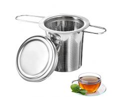 1Pc Filtro Tè con Coperchio, Infusore Tè in Acciaio Inox, filtro per the sfuso, Doppio Manico Pieghevole Filtro Tè Acciaio Inox, per Teiere, Tazze, Tazze per Tè e Caffè in Foglie Sfuse