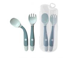 Tomedeks 2pcs Cucchiaio E Forchetta Da Addestramento Per Lalimentazione Del Bambino, Cucchiaio Di Apprendimento Flessibile Resistente Al Calore E Facile Da Impugnare (Blue)