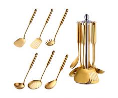 Utensili da cucina 6PCS Inox Utensili Con Holder Scrematrice Mestolo Spatola Tornitore scanalato Riso Pasta Server