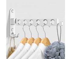 TINIFO Appendiabiti Pieghevole da Parete, Stendino Alluminio da Muro Ripiegabile a 90 gradi per Soggiorno Bagno Balcone Lavanderia (Argento)