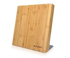 Navaris Porta Coltelli da Cucina Magnetico - Ceppo Portacoltelli Utensili Universale 23x22,5cm Tavoletta Magnetica Salvaspazio Legno Marrone - bambù