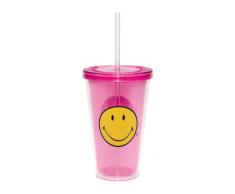 ZAK Designs 6187-0851 - Bicchiere trasparente per bibita con smile su entrambi i lati, completo di cannuccia, 48Â cl, colore: Rosa