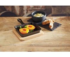 Kitchencraft ARTFRY18 Artesa Mini Padella in Ghisa con sottopentola, 18 x 12,5 x 2,5 cm, con tagliere in legno di acero