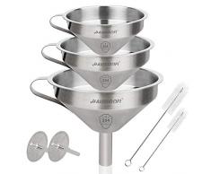 HAUSPROFI Set di 3 Imbuti in Acciaio Inox e 2 Spazzolini per Pulire - Imbuto in Acciaio Inox 11/13/15 cm per la Trasmissione di Ingredienti Liquidi/Secchi e Polvere