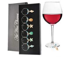 Greyoe 6pcs marcatori per bicchieri da vino segnabicchieri charms per bicchieri ciondoli per distinguere i bicchieri da vino anelli per pennarelli per bicchieri da vino per bar Natale feste